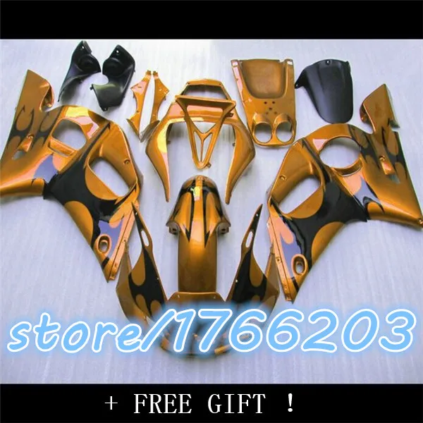 

New arrival Plastic parts for R6 fairing kit 98-02 black flames in orange YZF R6 fairings1998 1999 2000 2001 2002 bodyworkBBF