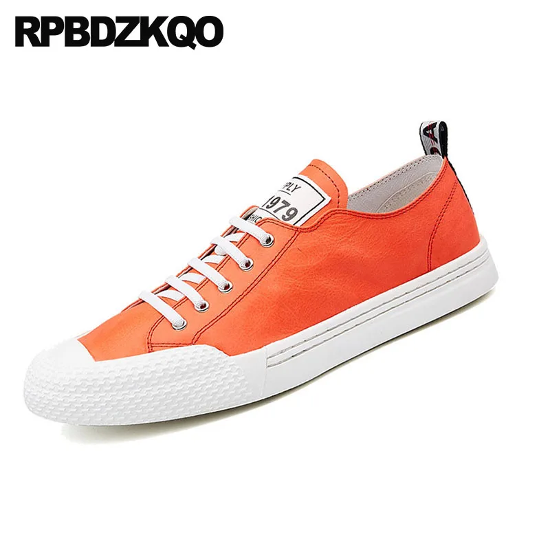 Sneakers High Quality Trainers Men Italy Casual Shoes Runway Lace Up Luxury Brand Cow Skin Skate Orange European Real Leather |