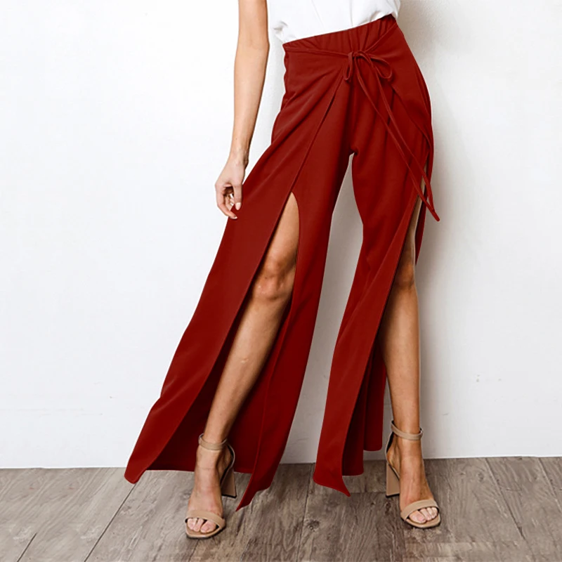 Womens Bottoms Ladies Office Summer Fashion Trousers Ankle Length Harem Party Plus Size Tie Up Slit.Flat Front | Женская одежда
