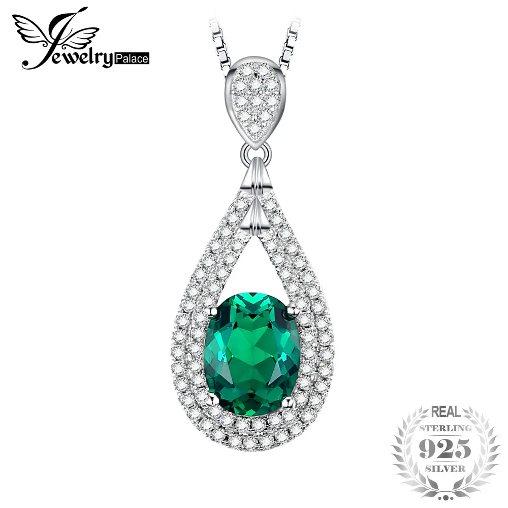 Jewelrypalace модные 1.67ct овальные изумруды Подвеска Твердые 925 стерлингового серебра