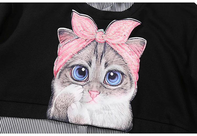 Новинка, женское осенне-зимнее платье-рубашка Kawaii с рисунком кота, с длинным рукавом, повседневное милое платье средней длины, женский стиль 3936