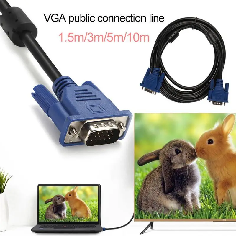 Кабель VGA 15 pin Видео Линия Компьютер ПК ЖК-монитор Ноутбук Дисплей 1,5м Черный Мужской Ultra Thin Premium для проектора.