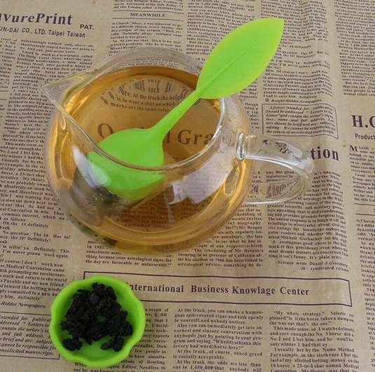 Green Креативные инструменты для заварки чая, листовой силиконовый пищевой пакетик для чая, фильтр для заварки, цветные ситечки для чая из нержавеющей стали - Цвет: Green