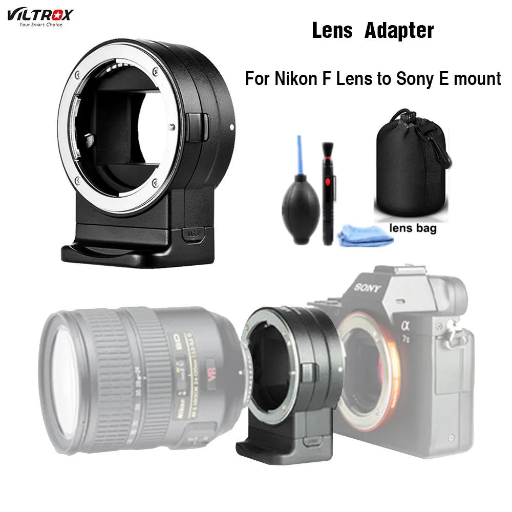 

Viltrox NF-E1 AF Auto Focus EXIF Signal Lens Adapter Ring Tube For Nikon F lens to Sony E mount A9 A7III A6500 A6000 DSLR Camera