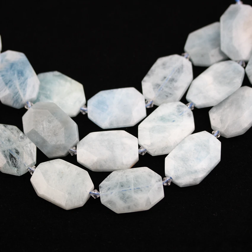 

Natural Blue Aqua-marine Octangle Shape Beads,Middle Drilled,Polished Faceted Raw Stones Slabs Beads for Jewelry Crafts