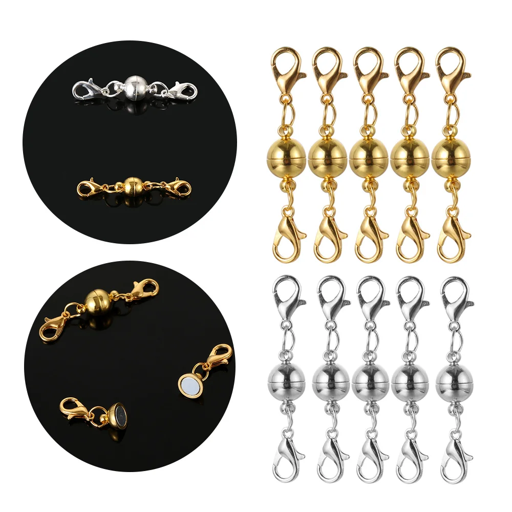5/6/10PCs Gold Silver Necklace Bracelet Connector Hook Round Ball Magnetic Clasps Buckle Metal DIY Jewelry Accessories | Украшения и