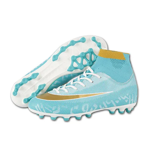 Blue HoYeeLin Indoor Black Men Soccer Shoes Kids Cleats Training Football Boots High Ankle Sport Sneakers Size 35-45 Dropshippin - Цвет: Blue