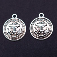 wkoud 15pcs silver color retro sailor anchor sign charm bracelet necklace diy metal jewelry round alloy pendant 1715mm a1512