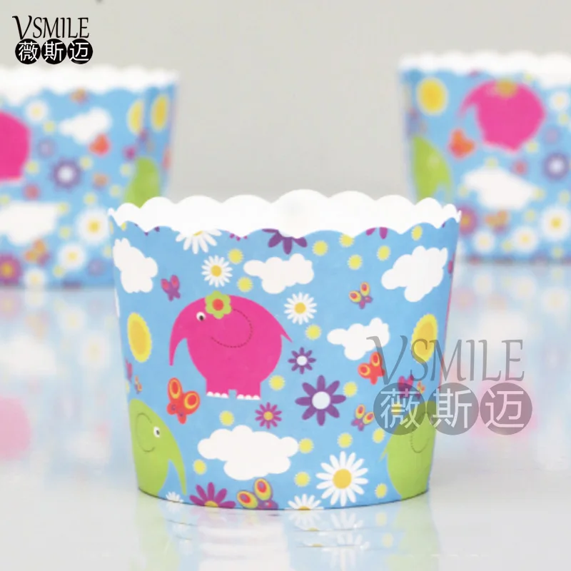 100 шт. милые бумажные чашки для выпечки с изображением слона цветов кошек кексов