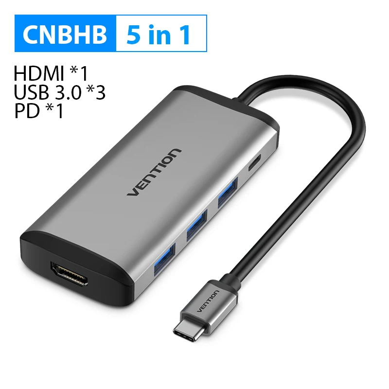 Vention Thunderbolt 3 док-станция USB 3,0 type C к HDMI USB концентратор RJ45 для MacBook Pro nintendo huawei P30/P20 samsung usb c адаптер - Цвет: CNB-5 in 1 Style