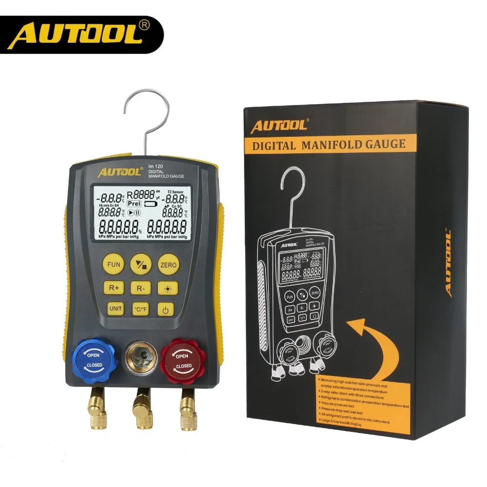 AUTOOL lm120 Холодильный цифровой манометр HVAC вакуумное давление температура тестер