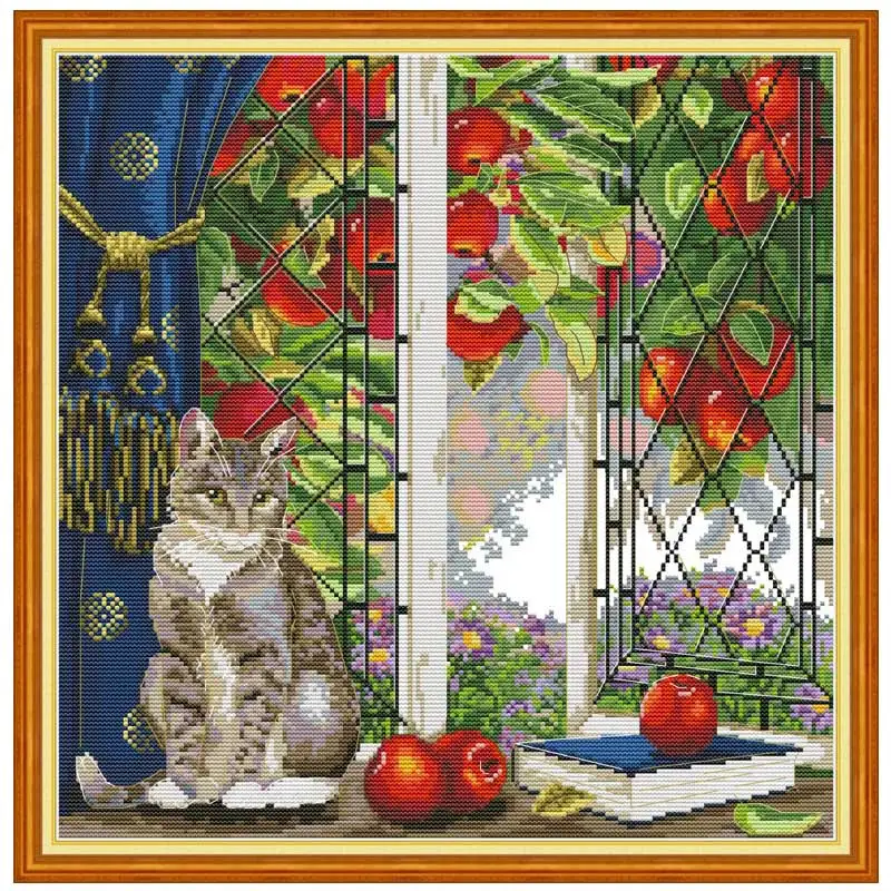 14/16/18/27/28 Cat on the windowsill counted Cross Stitch Set DIY DMC Chinese Cross-stitch Kit Embroidery Needlework home decor | Дом и сад