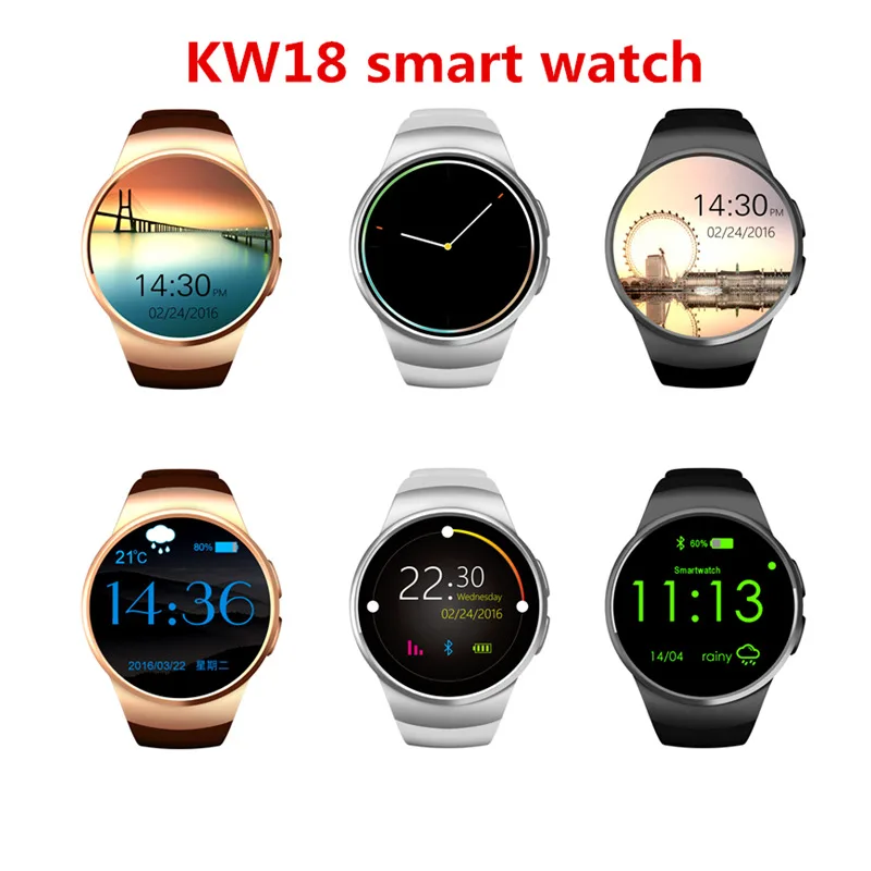 Kingwear kw18 Смарт часы MTK2502 телефон Поддержка sim карта TF сердечного ритма Мониторы