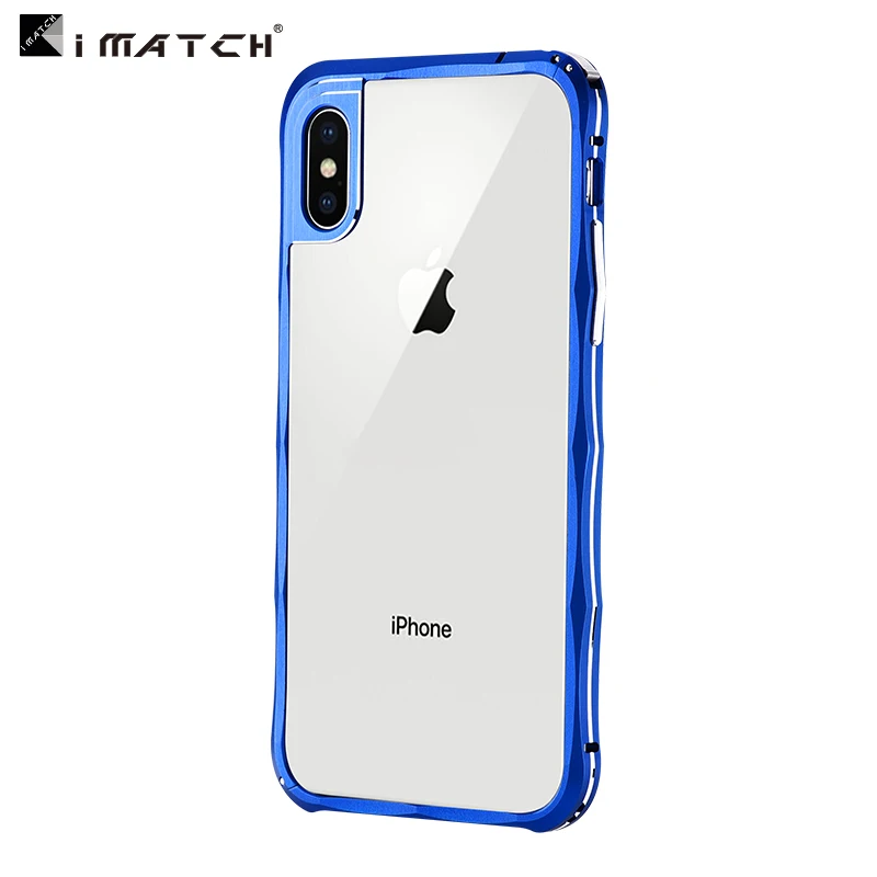 Бампер iMatch, чехол для iPhone X, роскошная Бриллиантовая форма, Алюминиевый металлический Невидимый бампер с подставкой для iPhone X, чехол для телефона s - Цвет: Синий