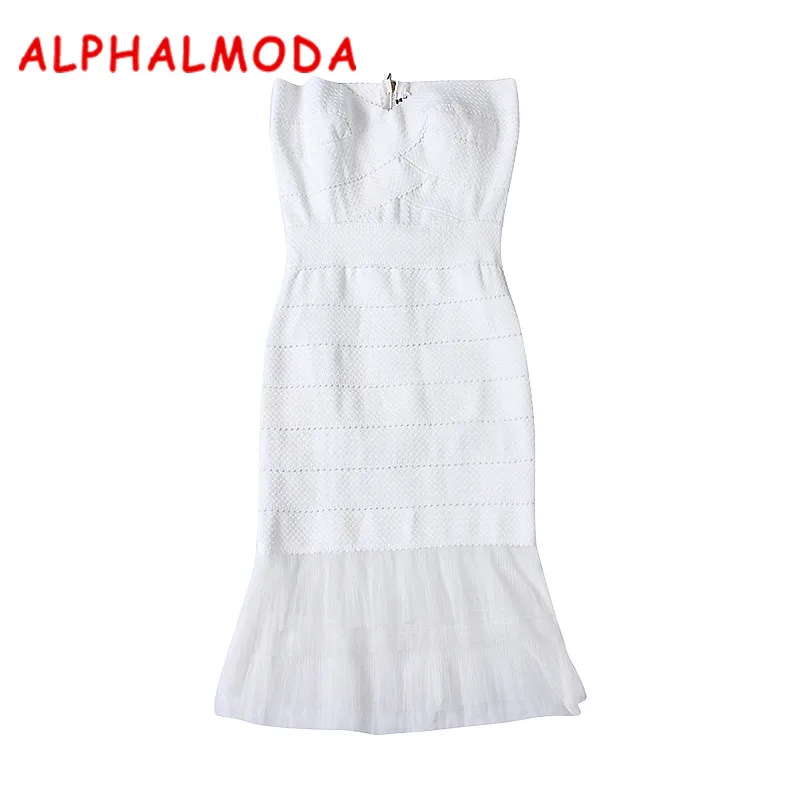 Женское облегающее платье ALPHALMODA кружевное лоскутное с бандажным подолом