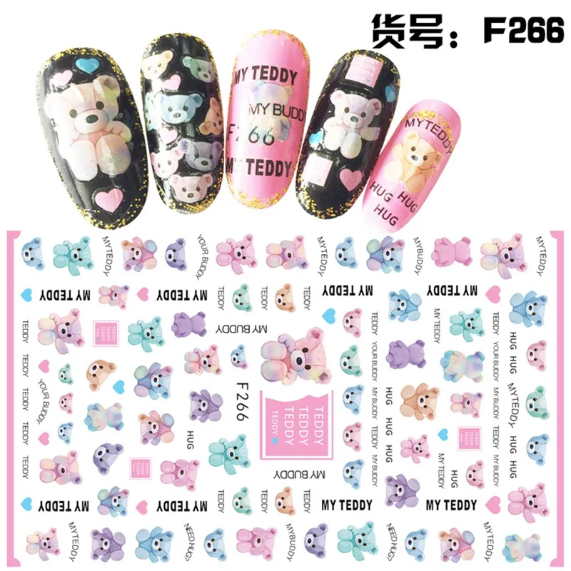 4 листа мультяшный Мишка дизайн сердца клей для дизайна ногтей декоративные