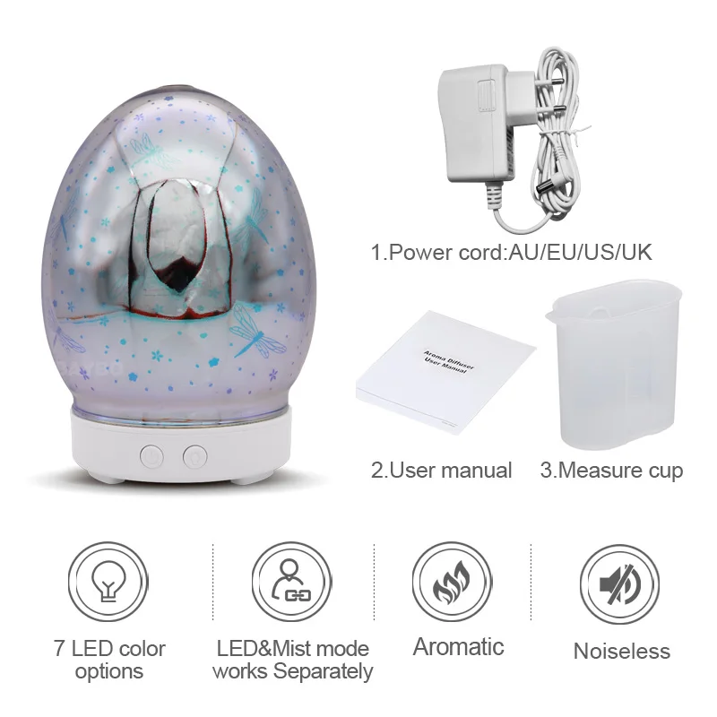 

Night light 3D flower vase lamp LED with 7color bulbs diffuser humidification mist creative purified air plug dragonfly firework