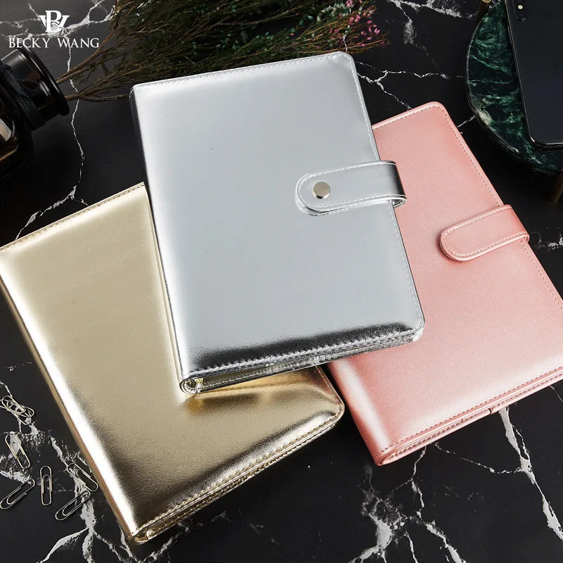 Rose Gold Silver New Notebook A5 Leather Loose leaf Notepad Time Planner Series Diary Memo Travel Journal Free Shipping|daily agenda|spiral