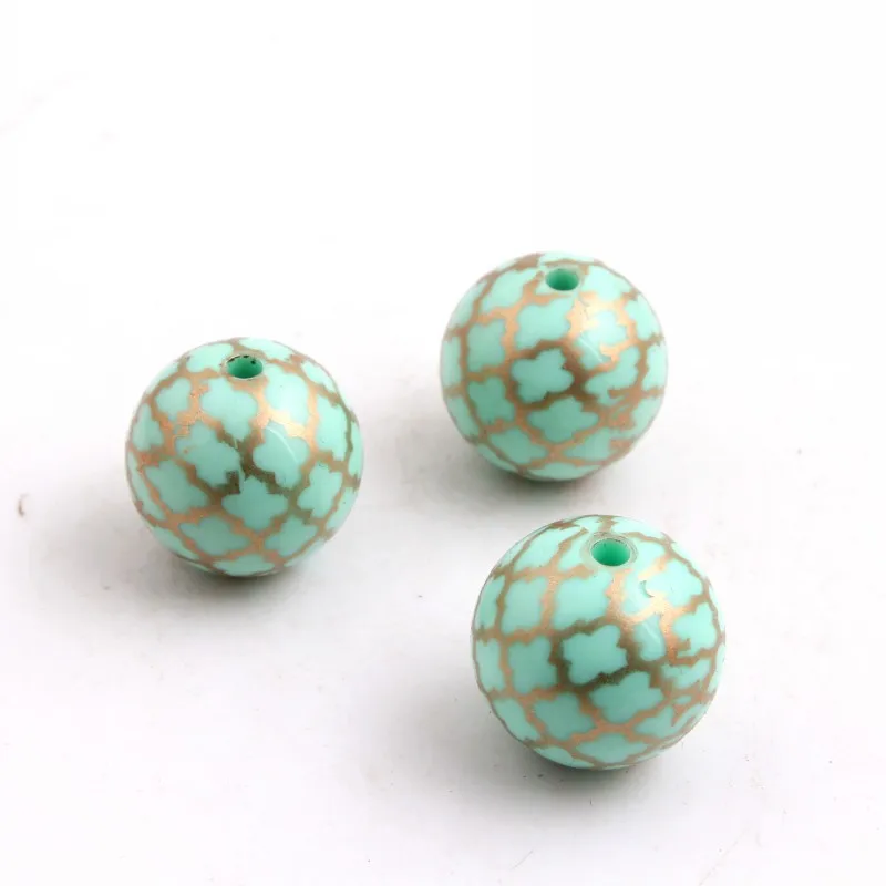 Красочные 20 мм 100 шт./лот Акриловые Твердые бусины принт Золотая кварцевая Фольга