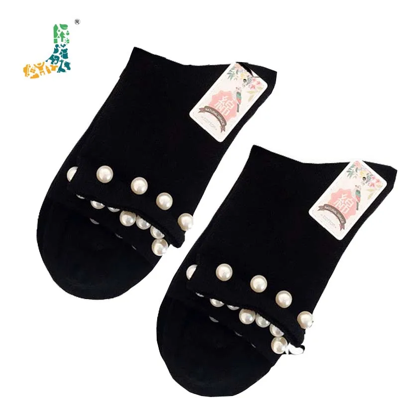 

5Pairs Pearl Decorate Women Spring Winter Socks Autumn Summer Wear Popsocket Cotton Material Casual Style Female Short Socks