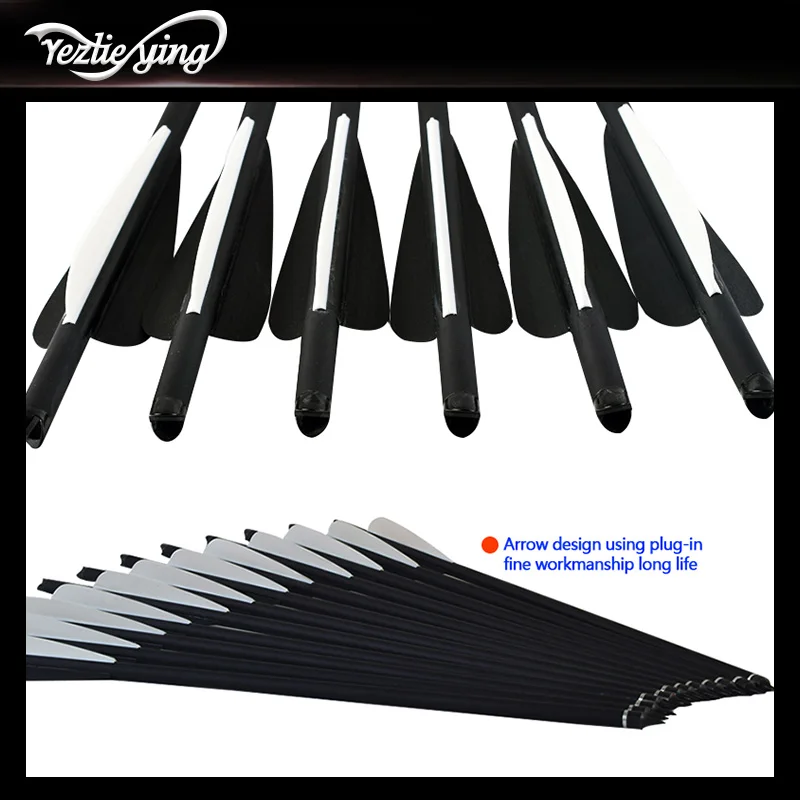 24pcs topoint archery 17inch length Hunting Carbon arrow Black and white TPU Streamline Vanes Feather for Recurve/Compound Bow | Спорт и