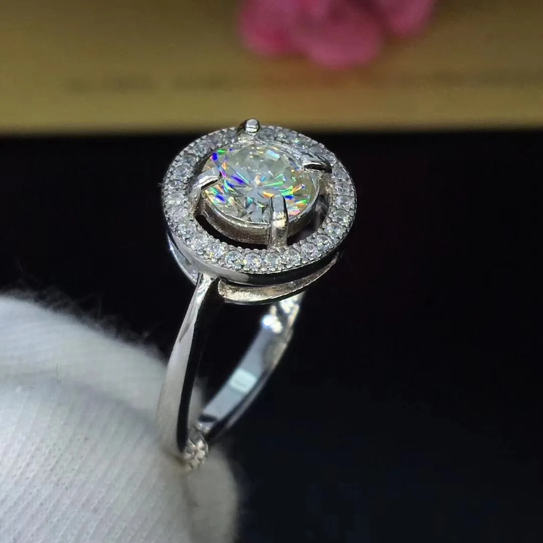 Круглое серебряное кольцо с муассанитом 1ct D VVS роскошное кольцо с муассанитом Weding для женщин