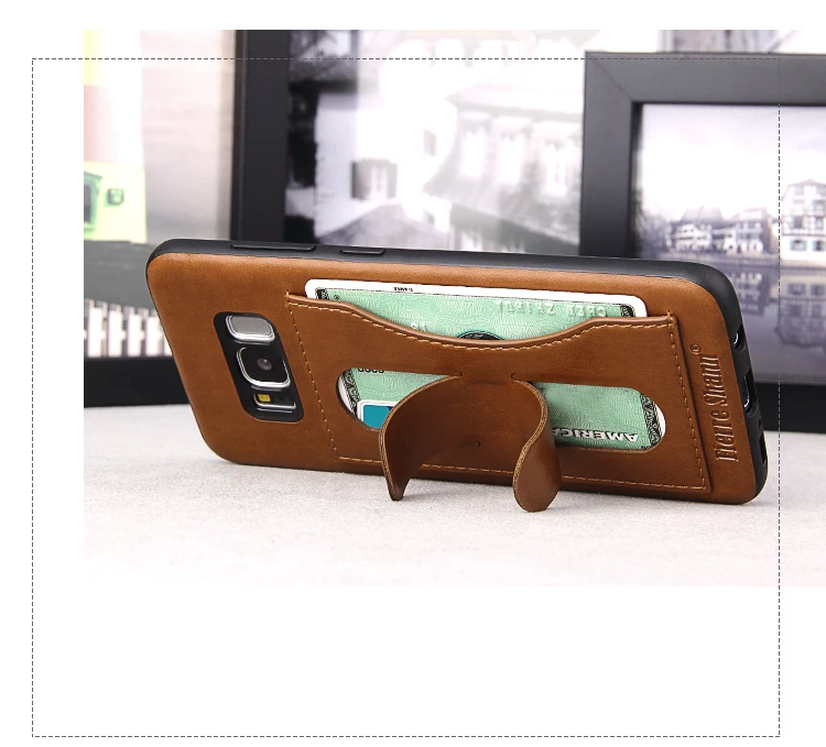Fierre Shann бренд лаконичный pu кожаный чехол для Samsung Galaxy S8 Plus с кармашком карт kickstand