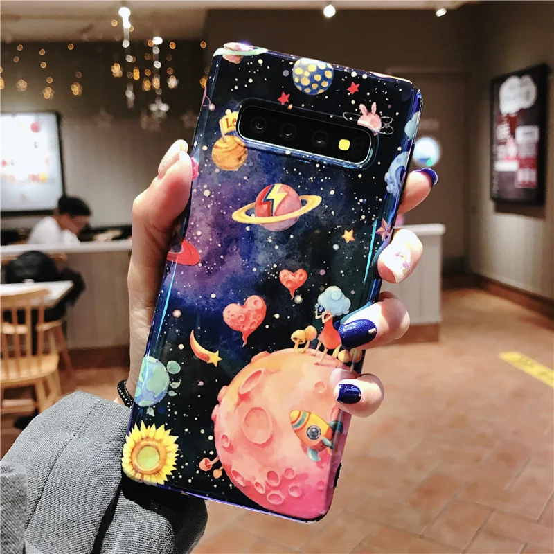 YHBBCASES Blu Ray чехол для Samsung Galaxy S10 Plus S8 S9 Чехлы мультфильм звездное небо космическое