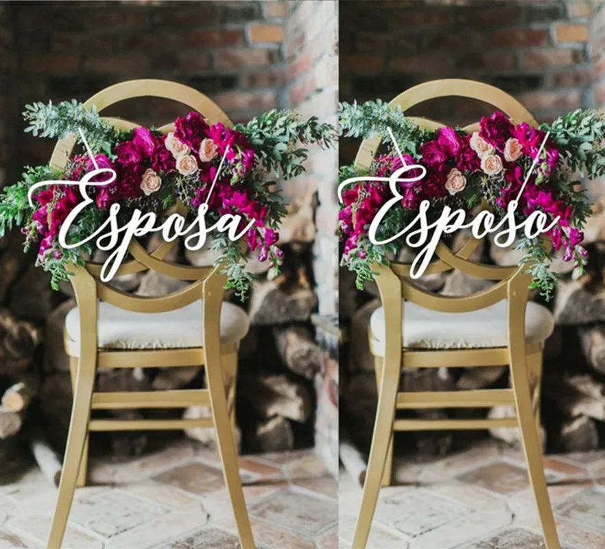 Esposa Esposo испанское свадебное кресло знаки деревянный свадебный стул вывеска, простая Центральная страна свадебное украшение