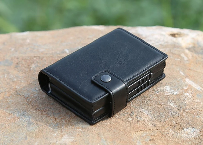 Многофункциональный мужской блокирующий Rfid кошелек мини из искусственной кожи Бизнес алюминиевый кредитный держатель для карт кошелек автоматический выскальзывающий Чехол для карт