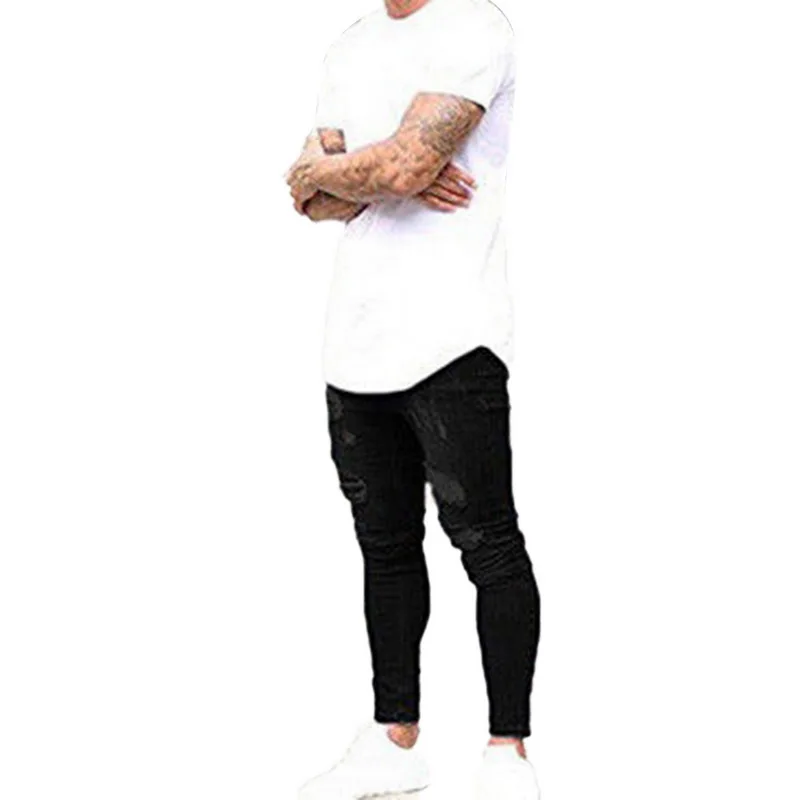 Black Высокое качество, мужские рваные джинсы, модные обтягивающие джинсы в стиле хип-хоп, байкерские джинсы, повседневные джинсовые штаны, уличные брюки, Прямая поставка - Цвет: Black