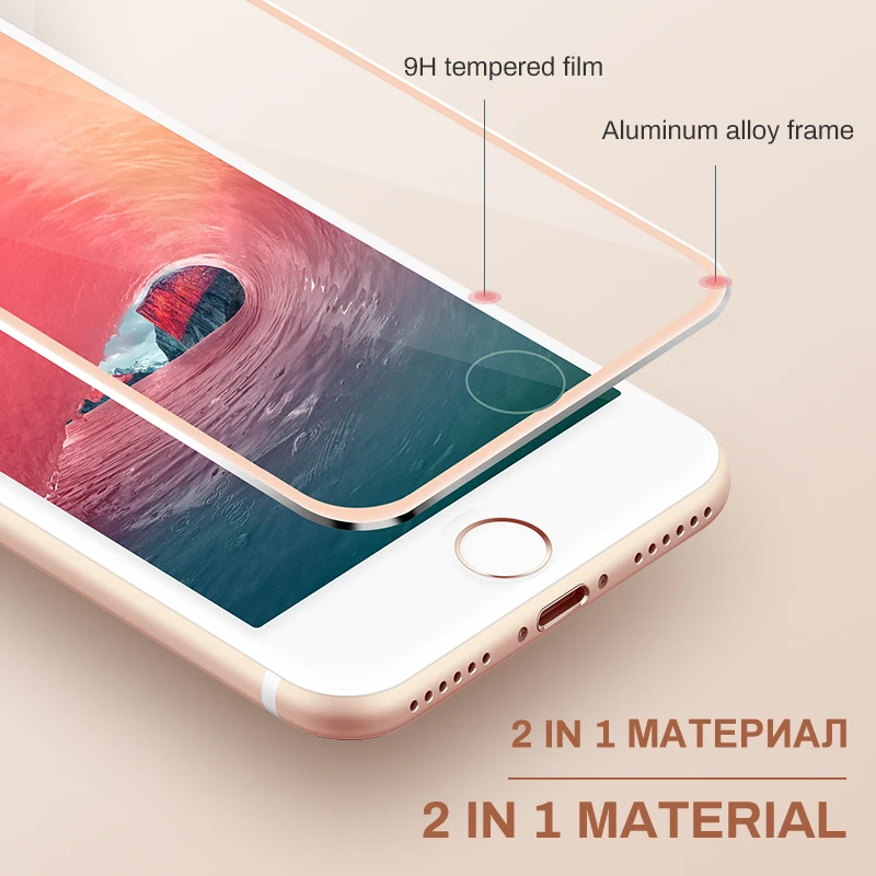 ESVNE (назад + спереди) 7D Стекло на айфон 7 8 металлический каркас защитное 6 6s плюс
