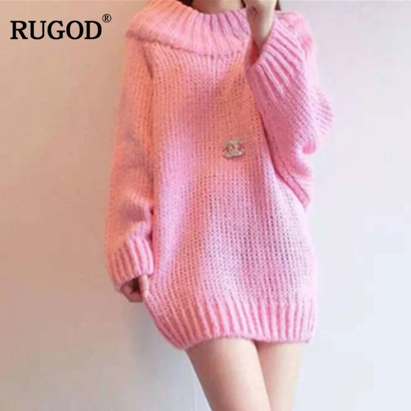 Новинка длинный женский свитер RUGOD с открытыми плечами однотонные свободные