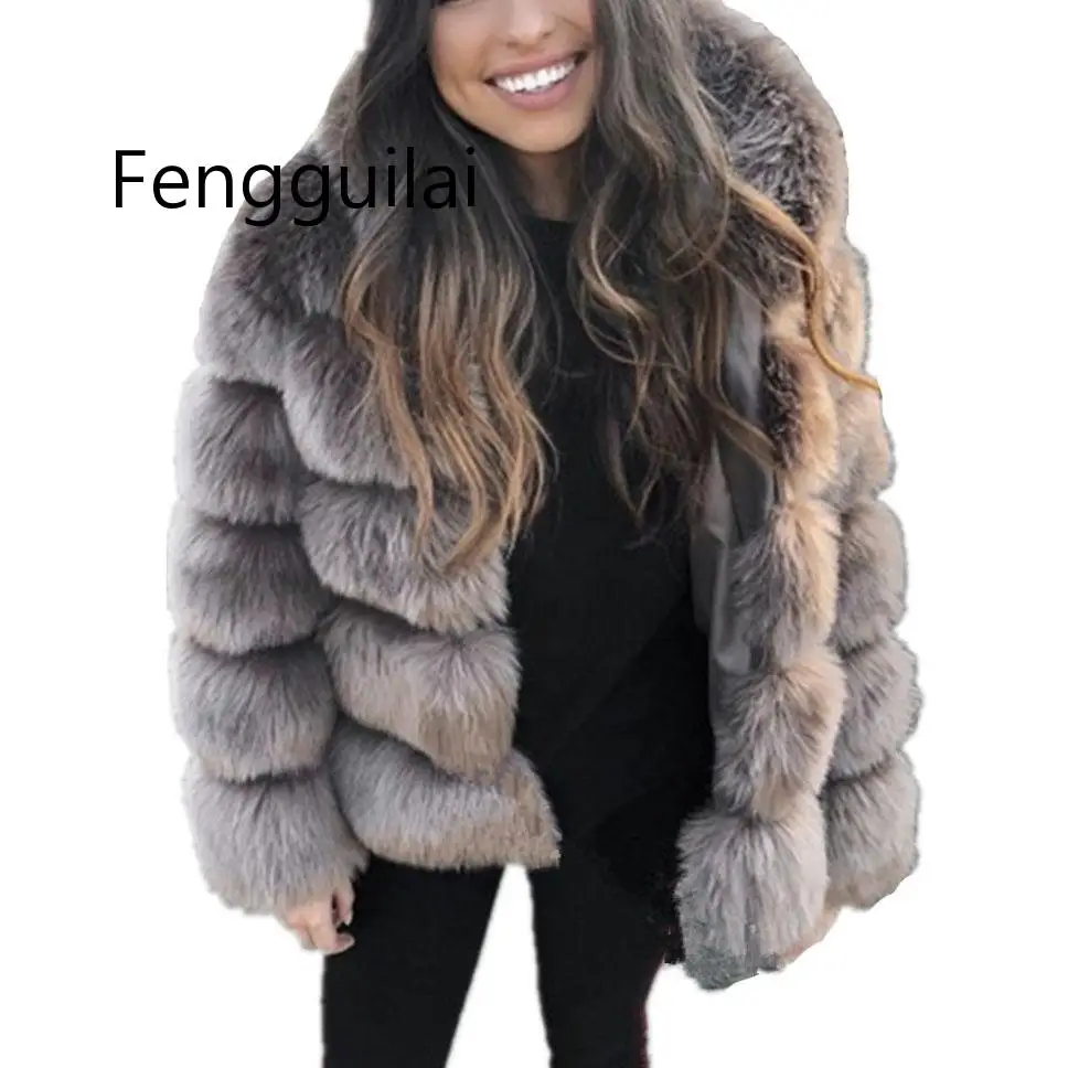 

FENGGUILAI Winter Thick Warm Faux Fur Coat Women Plus Size Hooded Long Sleeve Faux Fur Jacket Luxury Winter Fur Coats bontjas