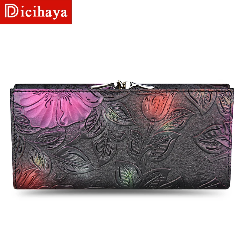 DICIHAYA, Новое поступление, женские кошельки, кожаный женский длинный кошелек, тиснение в виде цветка, Женский кошелек на застежке, зажим для денег, кошелек для карт, A142-911