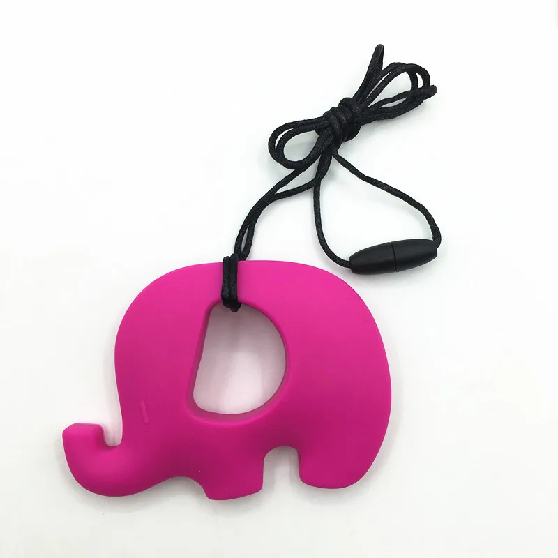 hot pink Новинка, 10 шт./партия, без БФА, силиконовый ожерелье-прорезыватель с большим слоном, Детская Подвеска силиконовые бусины, ожерелье с кулоном - Окраска металла: hot pink
