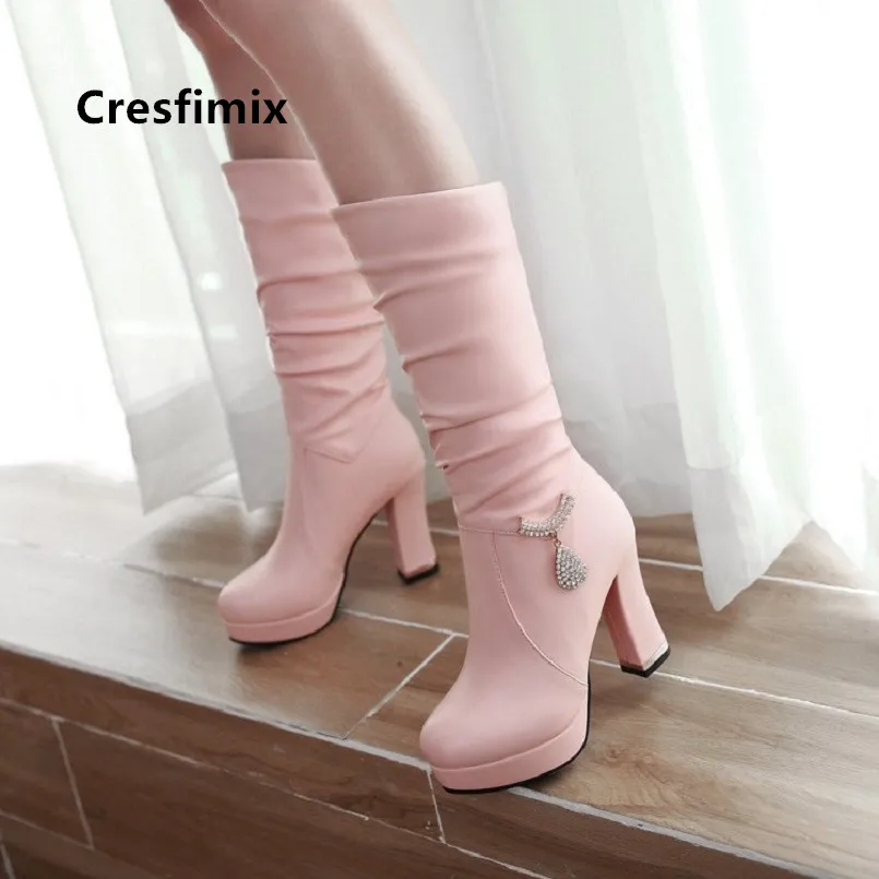 Cresfimix bottes femmes Женские модные высокие сапоги из искусственной кожи высокого