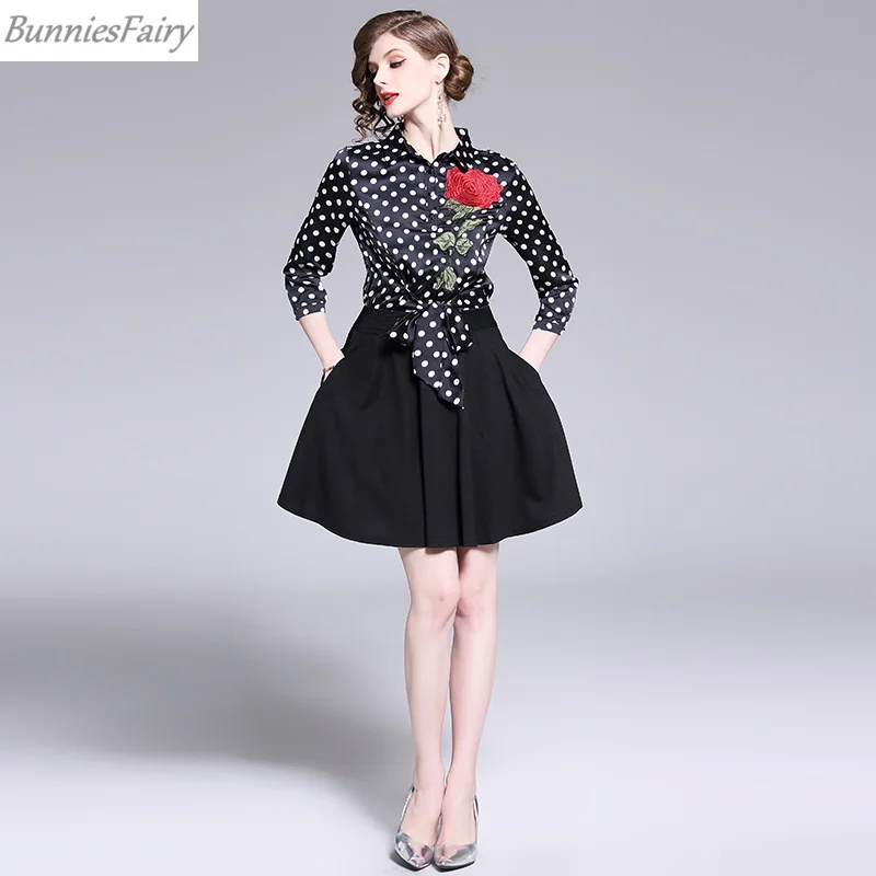 BunniesFairy 2019 весеннее женское шикарное ретро платье в горошек с вышитыми розами