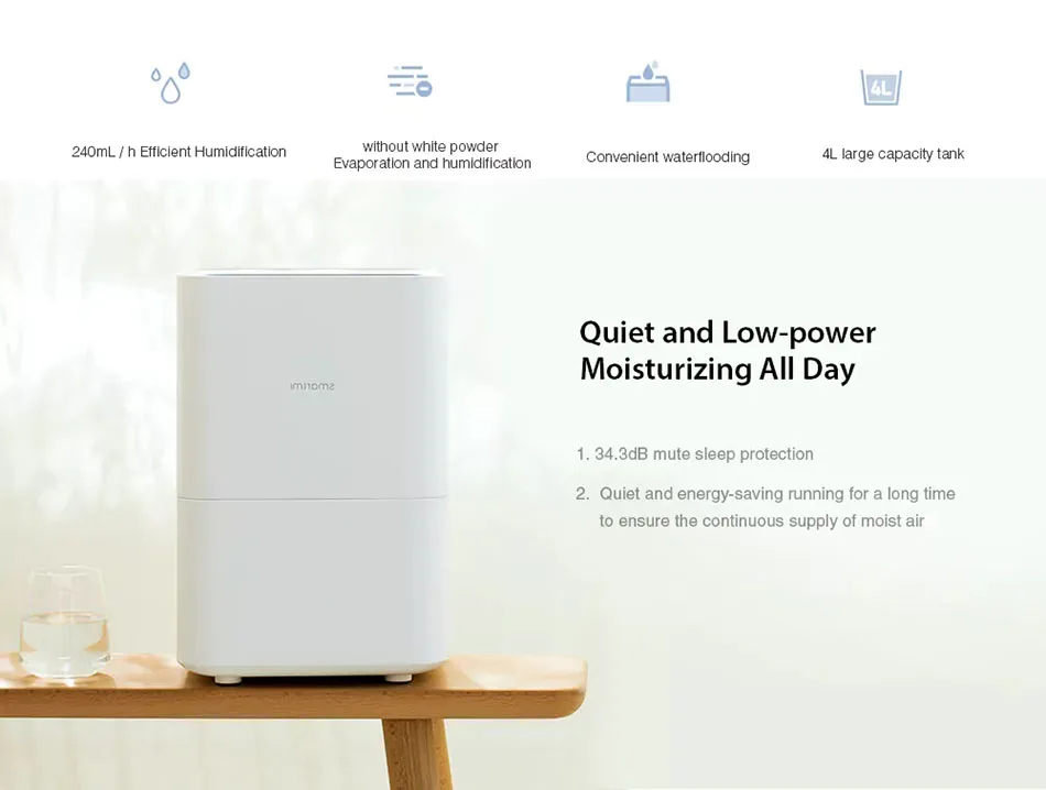 Xiaomi Mijia smartmi увлажнитель воздуха без смога, чистый испаритель, увеличивающий естественную влажность воздуха, бесшумный увлажнитель, управление с помощью приложения