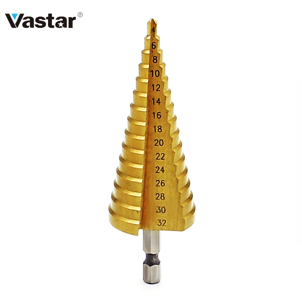 Vastar из быстрорежущей стали, титановые ступенчатые сверла, конусные режущие инструменты, деревообрабатывающие сверла по дереву, металлу, 3-12 мм, 4-12 мм, 4-20 мм, 3-13 мм, 4-32 мм