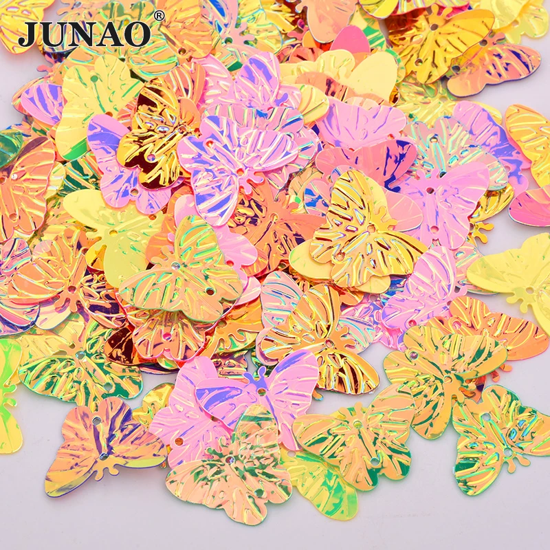 JUNAO 20*23 мм смешанный AB Цвет Бабочка с блестками шитье свободные пайетки для одежды