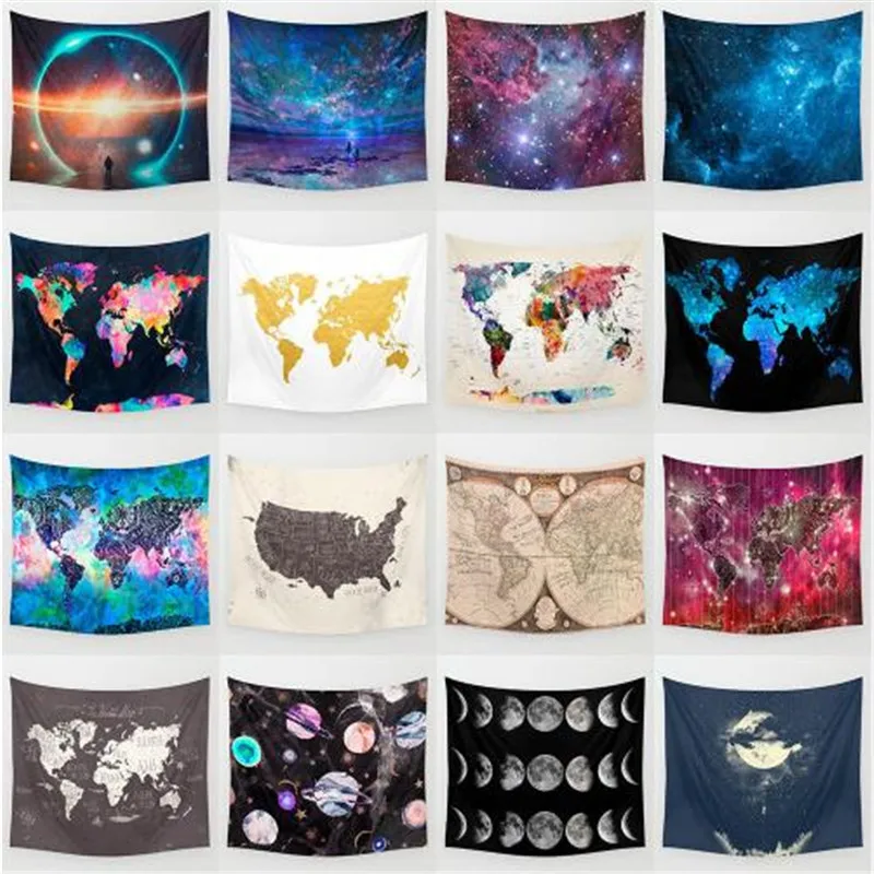 

3D World Map Cosmos Galaxy Polyester Wall Tapestry Home Living Decor Space