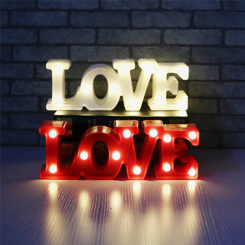 Светодиодные ночники LOVE Sign с медным проводом 2 АА на батарейках для свадьбы