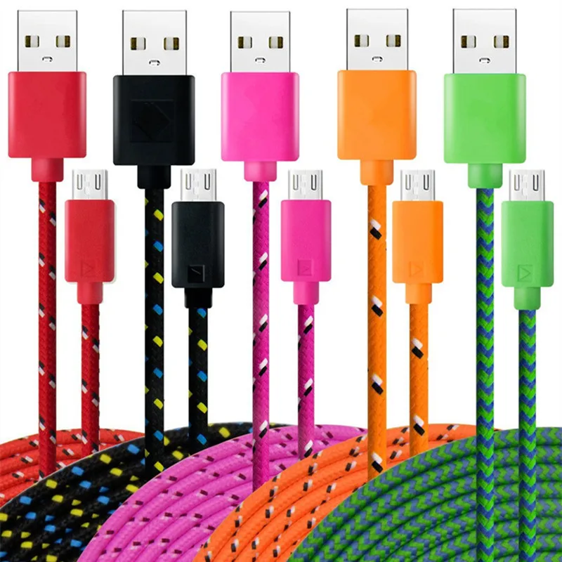 Цветной нейлоновый плетеный кабель Micro USB для синхронизации данных и быстрой