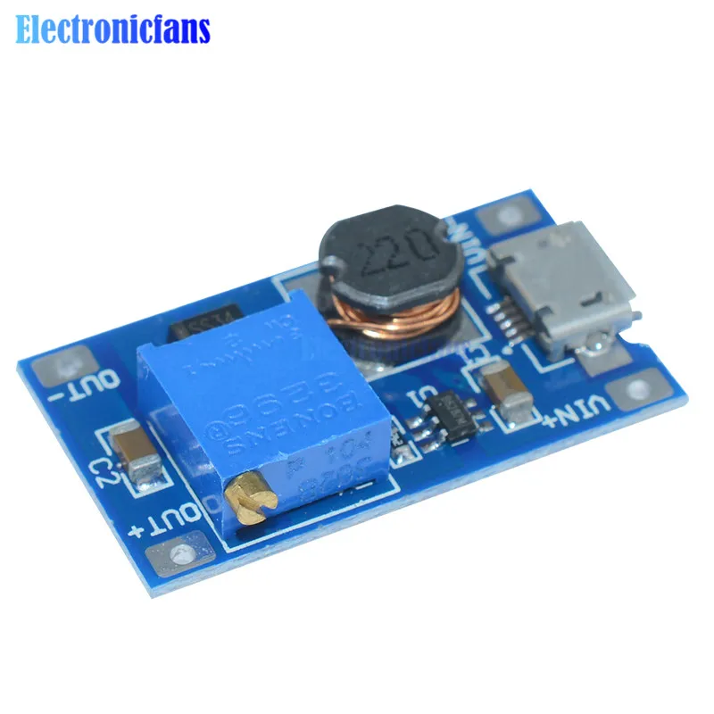 Для замены XL6009 10 шт./лот 2A Max DC-DC Повышающий Модуль питания MT3608 Micro USB 2-24 В до 28 в Регулируемый усилитель для Arduino