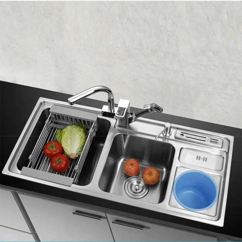Многофункциональная кухонная раковина из нержавеющей стали с матовой двойной