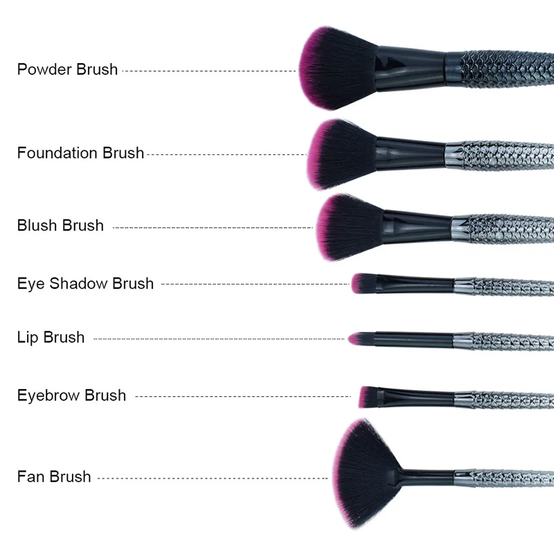 7 шт. черная Русалка макияж кисти набор мультфильм тональный крем пудра подводка