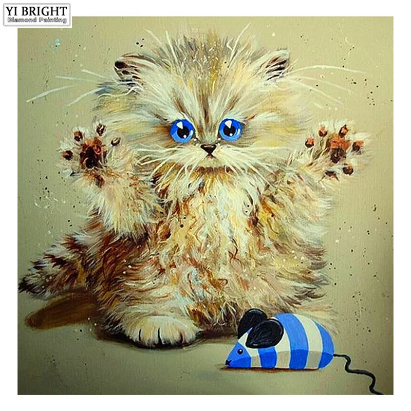 Полный квадратный/круглый дрель 5D DIY Алмазная картина голубые глаза котенка 3D