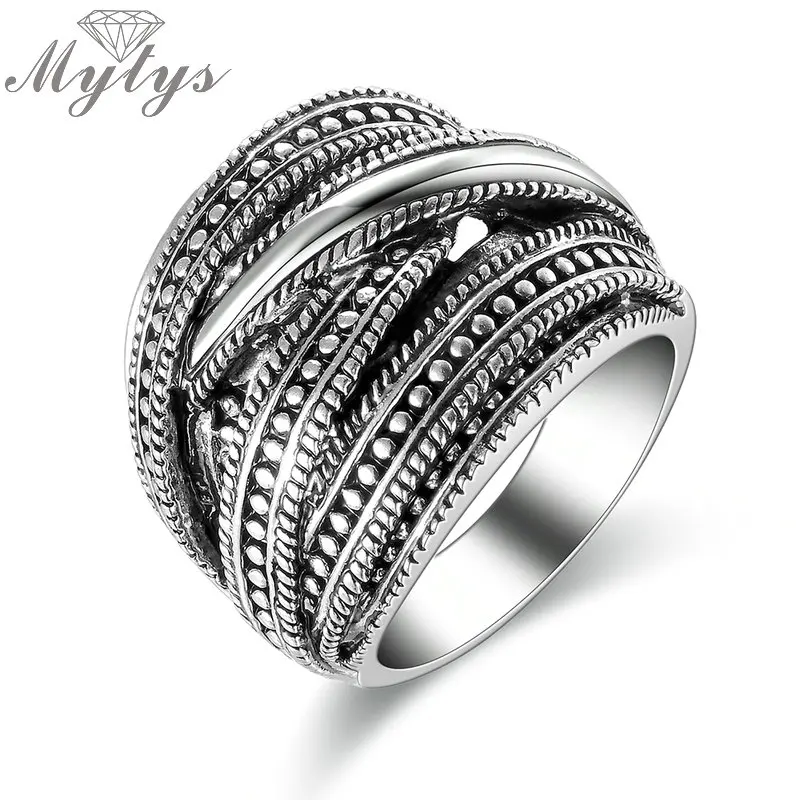 

Mytys New Design Antique Jewelry Chunky Big Ring Retro Style Dark Grey Metro Punk Ring R1827