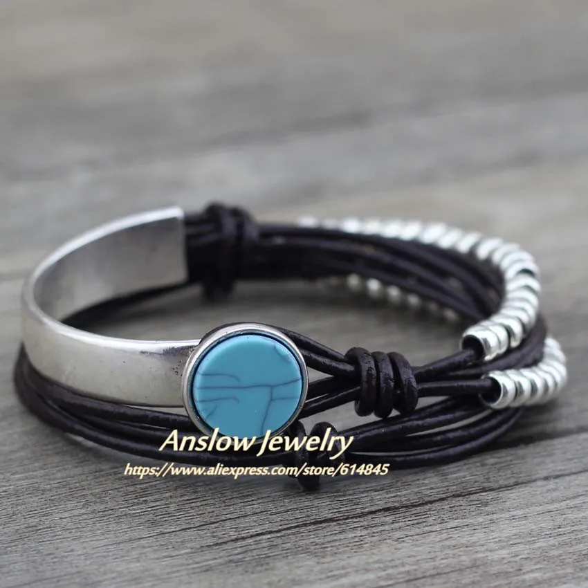 Anslow Bracelete Feminino, брендовый браслет, винтажный Ретро стиль, кожаный браслет для женщин, Рождественский подарок на день матери, LOW0490LB